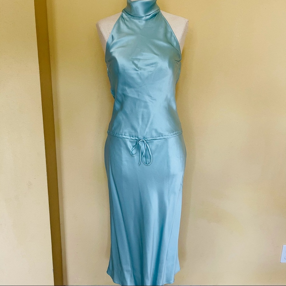 BCBG MAXAZRIA 100% Silk Halter Midi Dress
